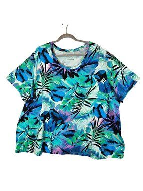 Catherines Suprema Cotton Womens 3XWP Tropical Leaves Print Top Vibrant Color